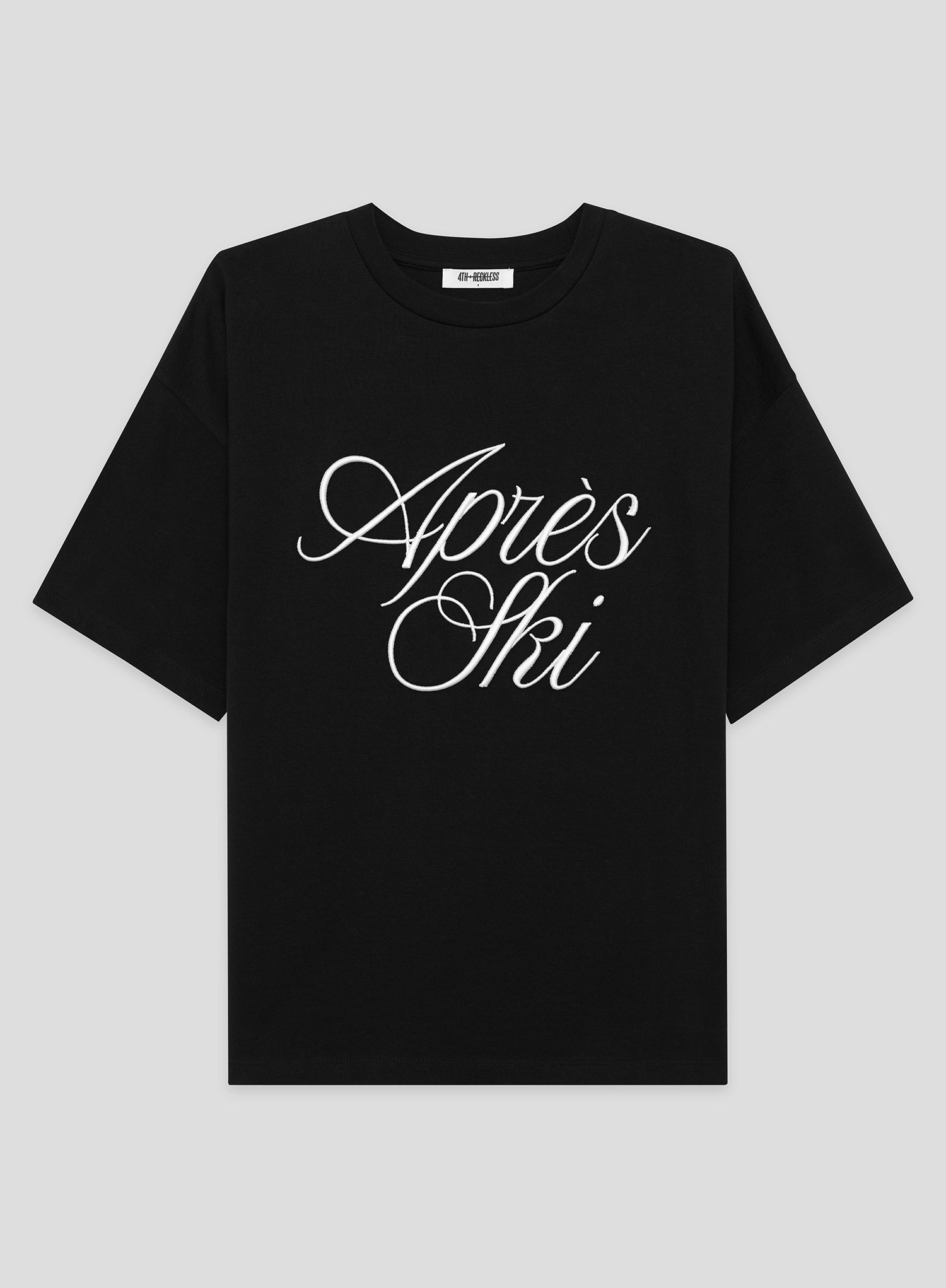 Black Embroidered Apres Ski Slogan T-Shirt